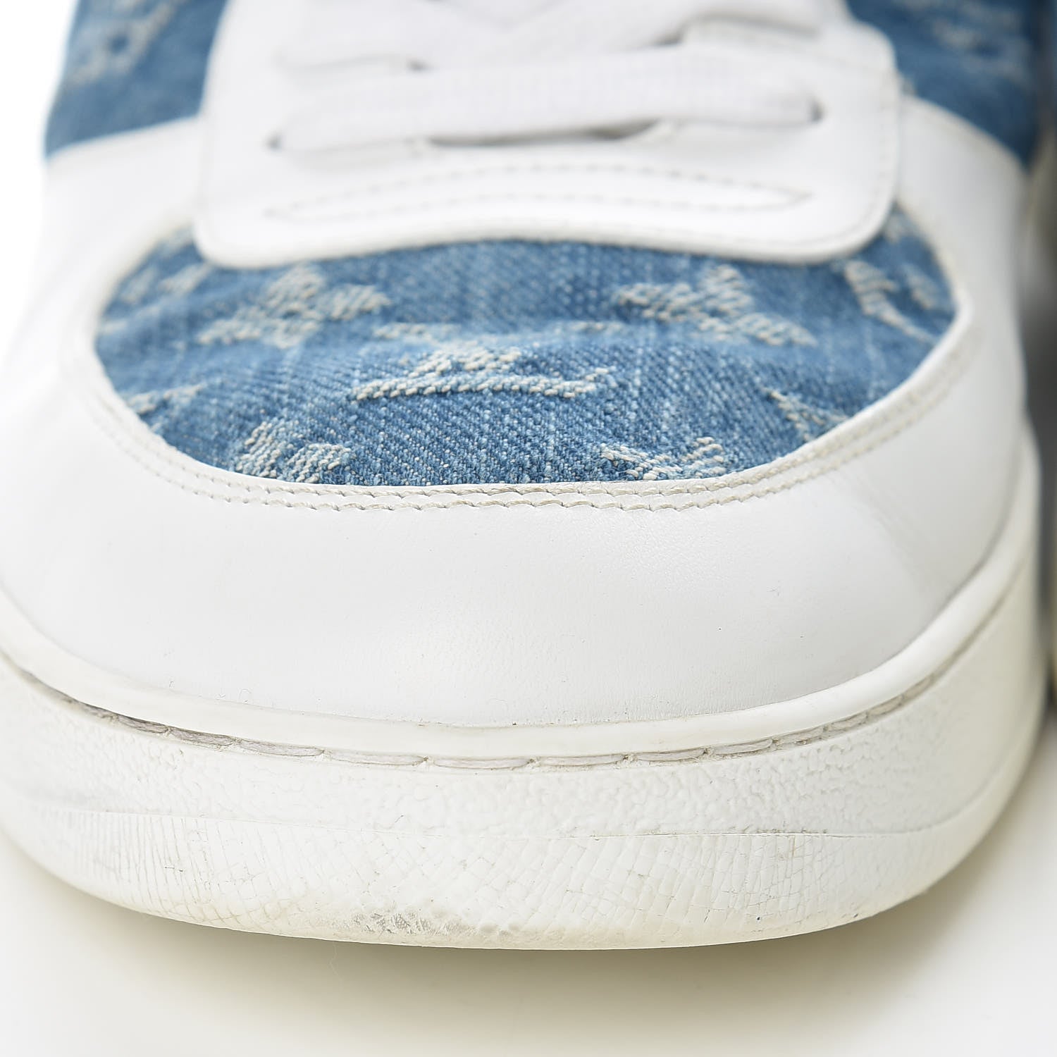 Louis Vuitton Calfskin Monogram Denim Rivoli High Top Sneakers 7.5 White 13 of 16