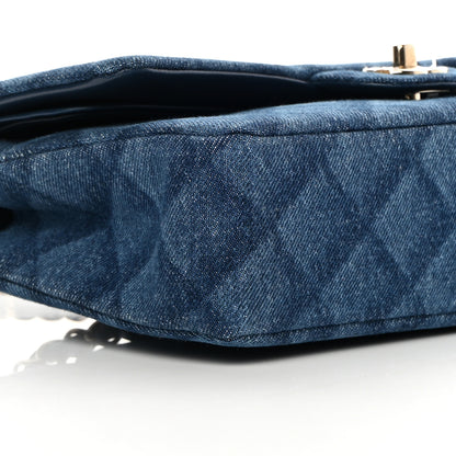 Chanel Printed Denim Quilted Medium Double Flap Dark Blue 9 of 12