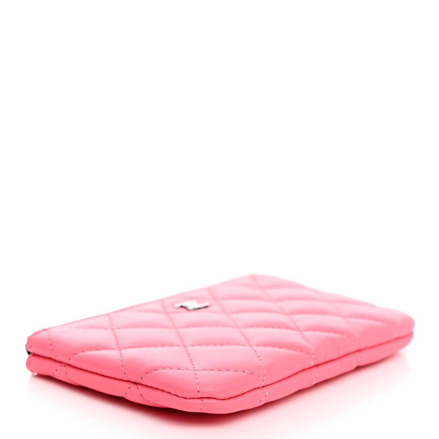 Lambskin Quilted Small Cosmetic Case Coral Pink