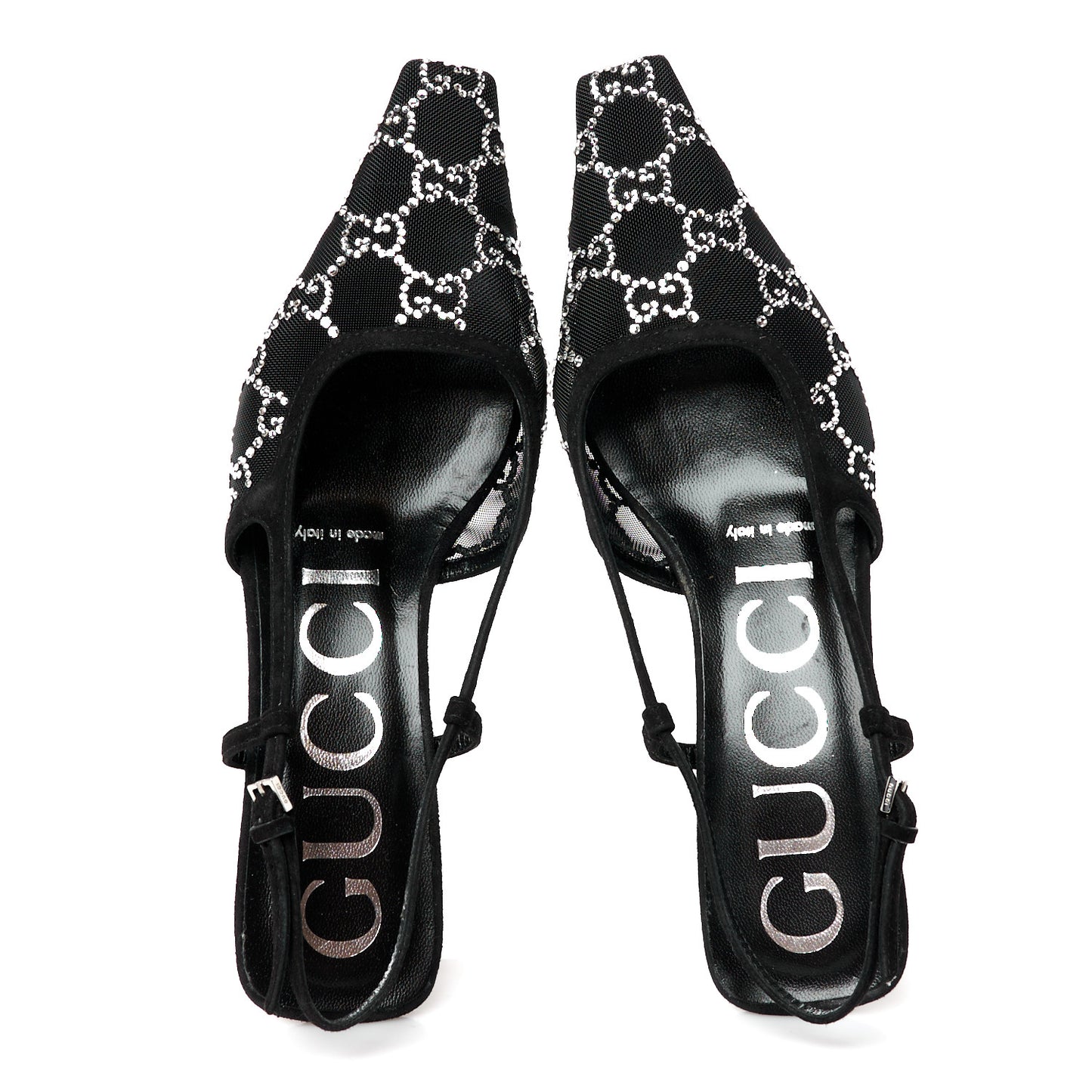 Tela Retino Kid Scamosciato Crystal GG Monogram Square G 35mm Slingback Pumps 35 Black