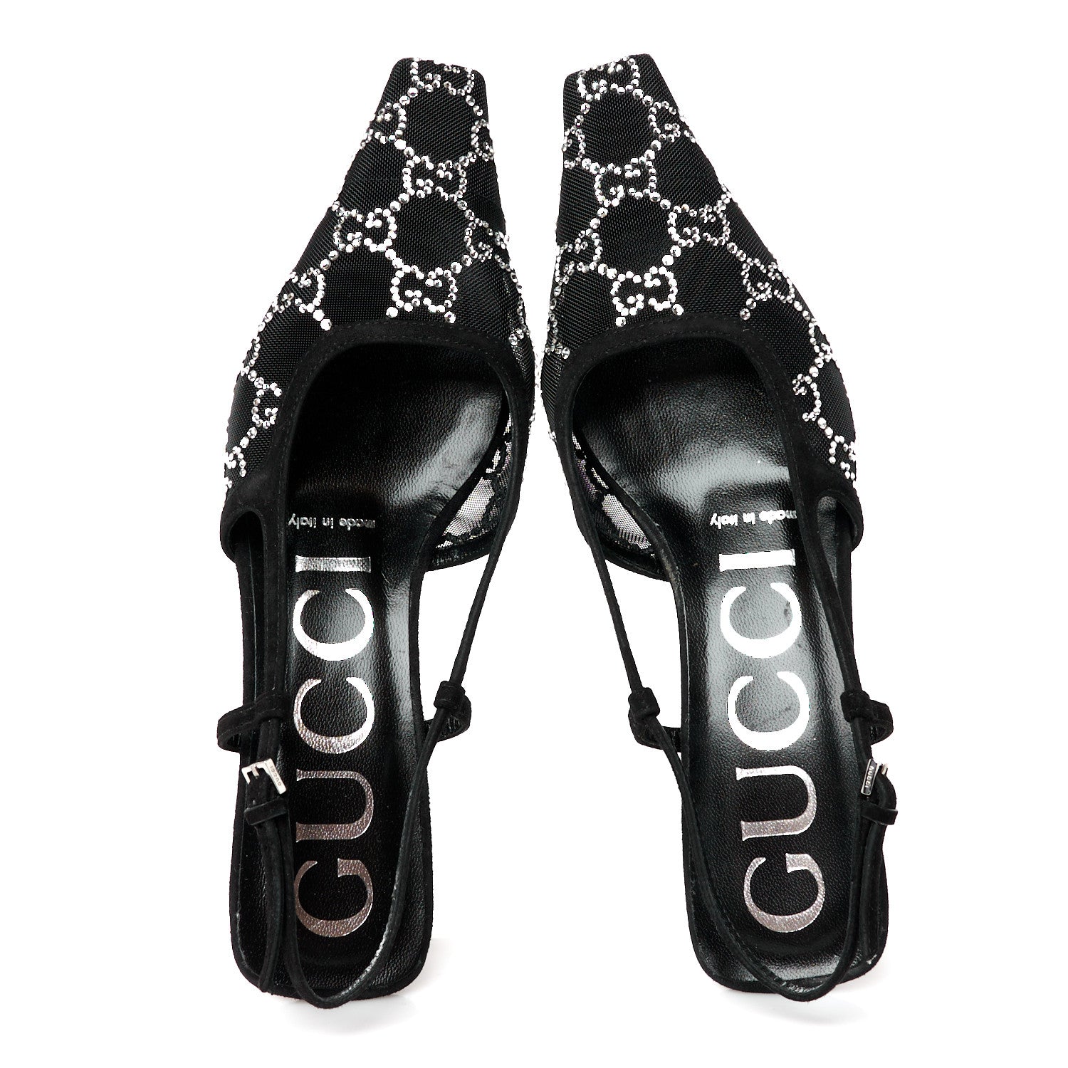 Gucci Tela Retino Kid Scamosciato Crystal GG Monogram Square G 35mm Slingback Pumps 35 Black 5 of 9