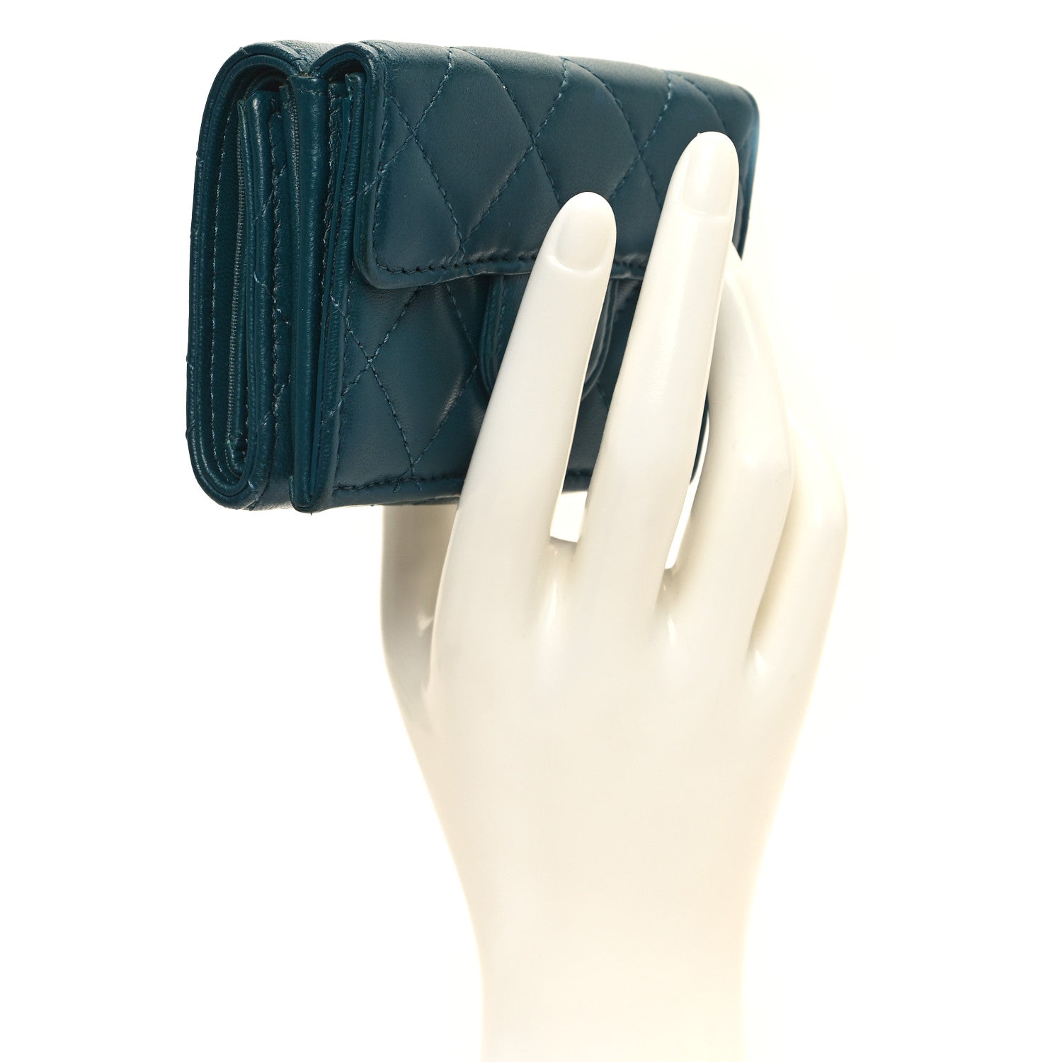 Chanel Lambskin Quilted Tri-Fold Flap Wallet Dark Green 2 of 10