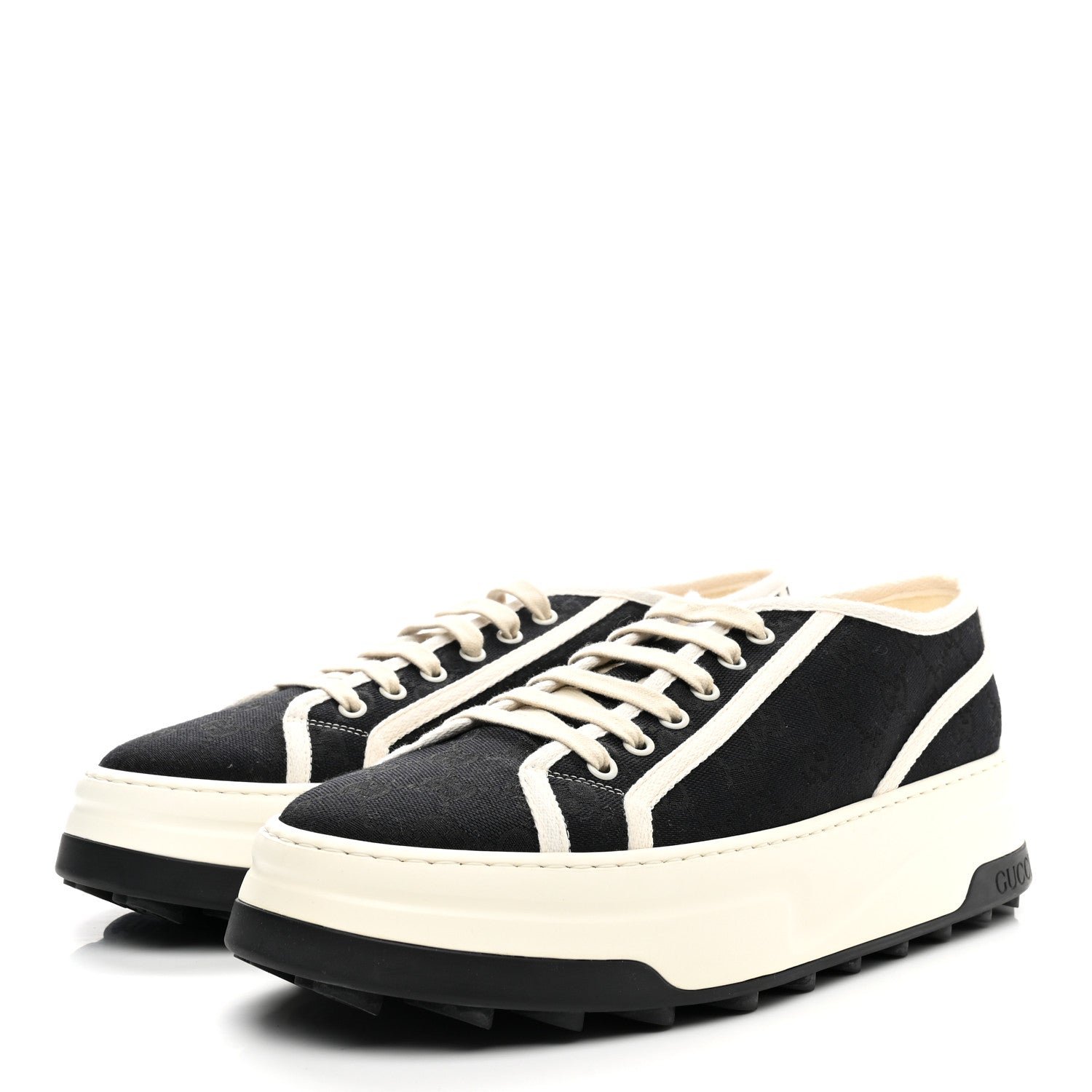 Gucci GG Monogram Mens 1977 Tennis Platform 52mm Sneakers 10.5 Black Mystic White 3 of 10