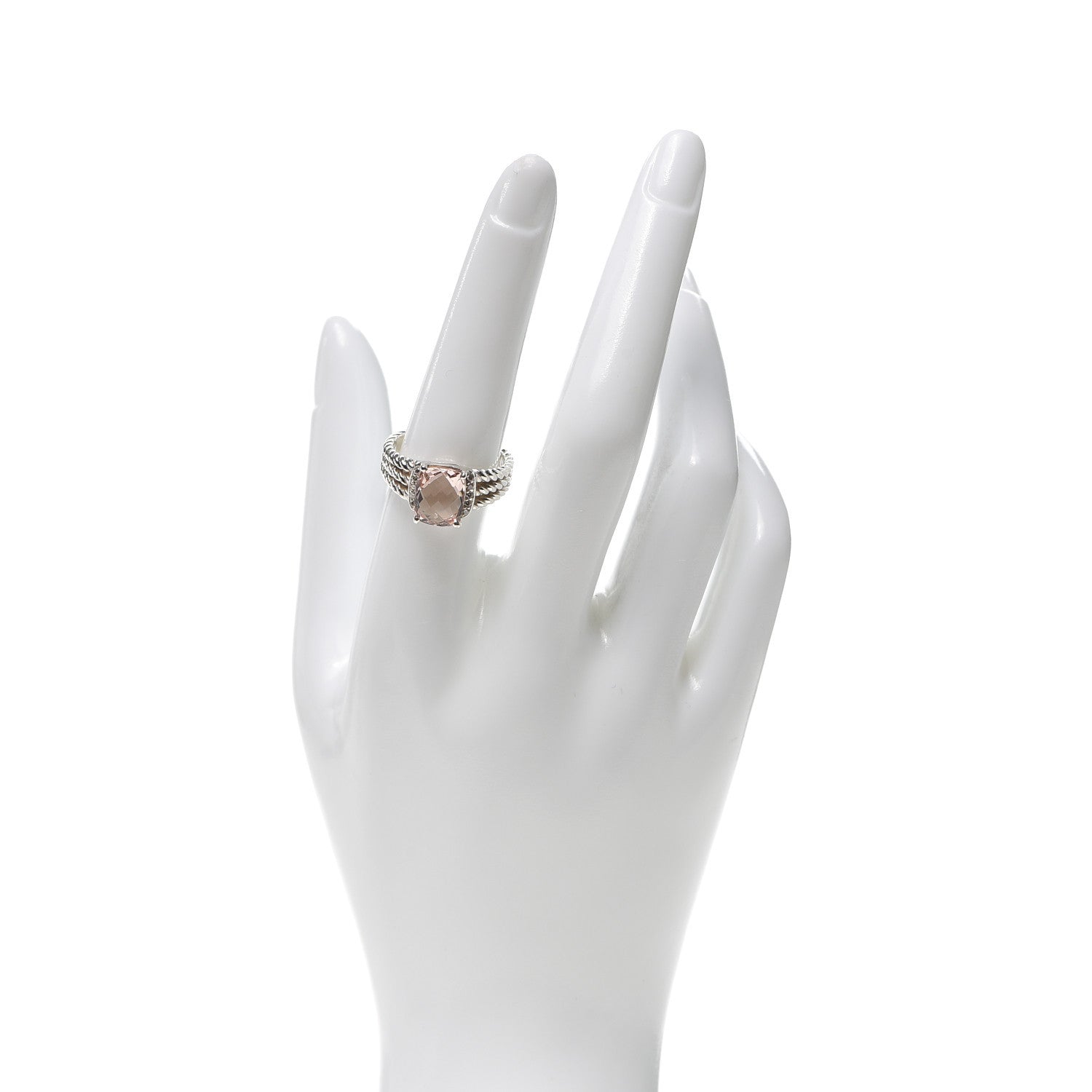 David Yurman Sterling Silver Diamond Morganite 10mm Petite Wheaton Ring 56 7.5 2 of 4