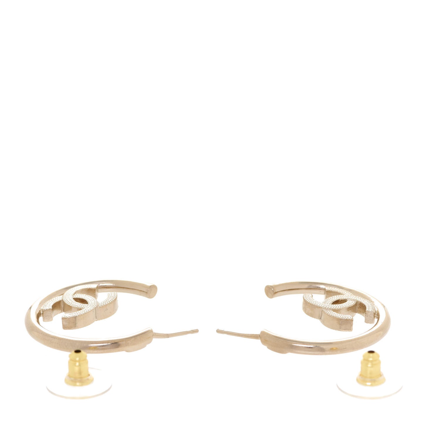 Metal Textured CC Hoop Earrings Gold