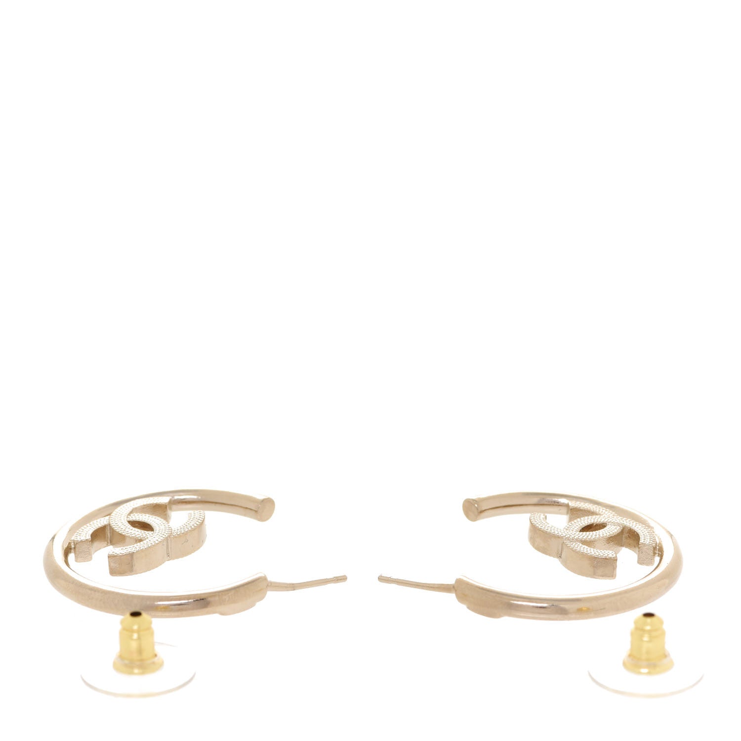 Chanel Metal Textured CC Hoop Earrings Gold 3 of 5