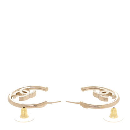 Chanel Metal Textured CC Hoop Earrings Gold 3 of 5