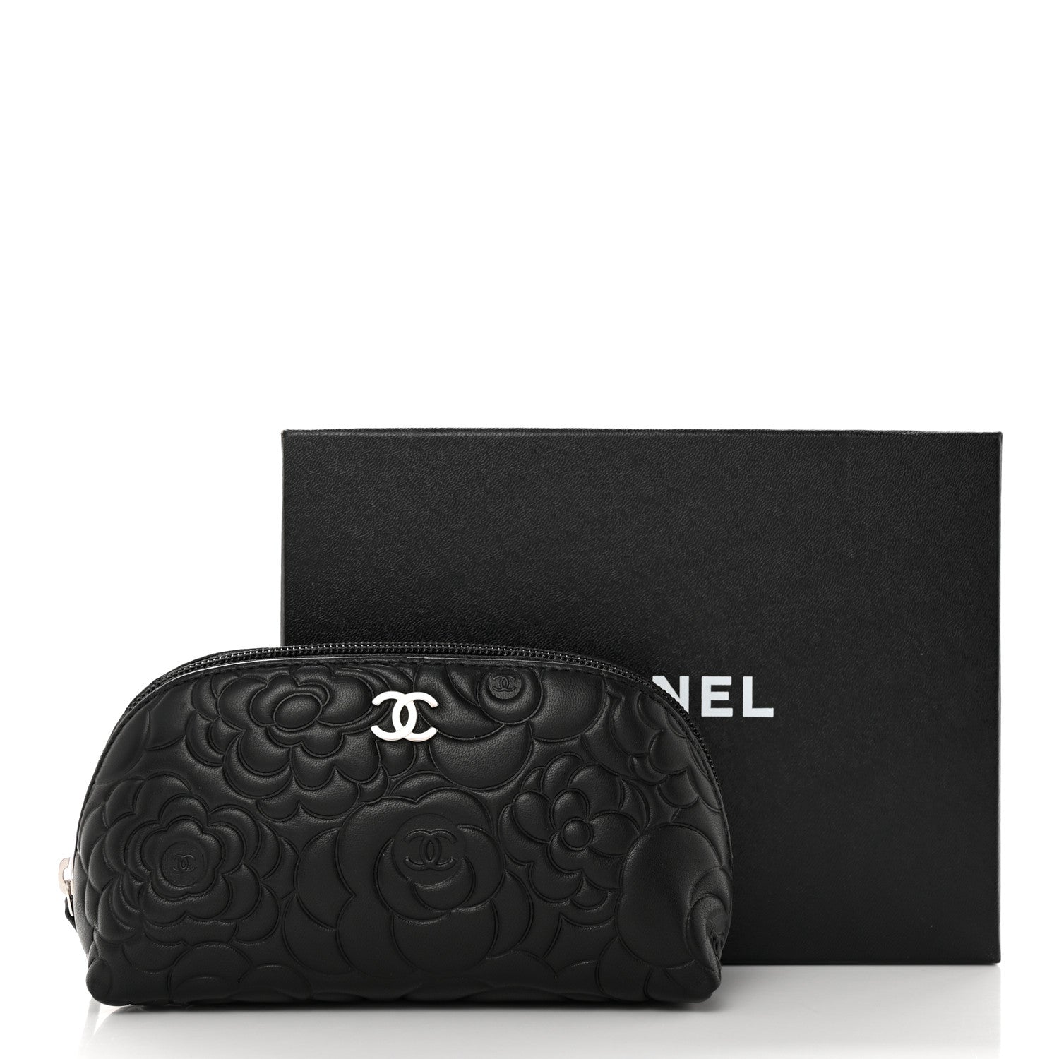 Chanel Lambskin Camellia Embossed Cosmetic Case Black 12 of 12