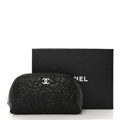 Chanel Lambskin Camellia Embossed Cosmetic Case Black 12 of 12