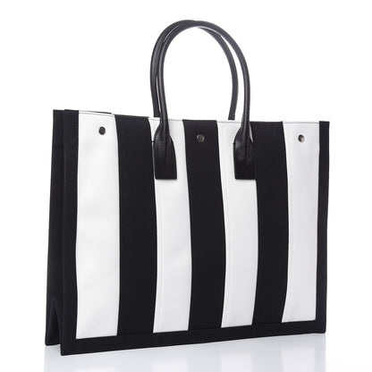 Saint Laurent Canvas Noe Striped Tote Black White 3 of 12