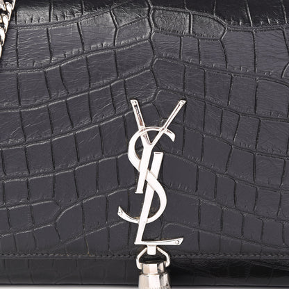 Saint Laurent Calfskin Crocodile Embossed Medium Classic Monogram Kate Tassel Satchel Black 8 of 8