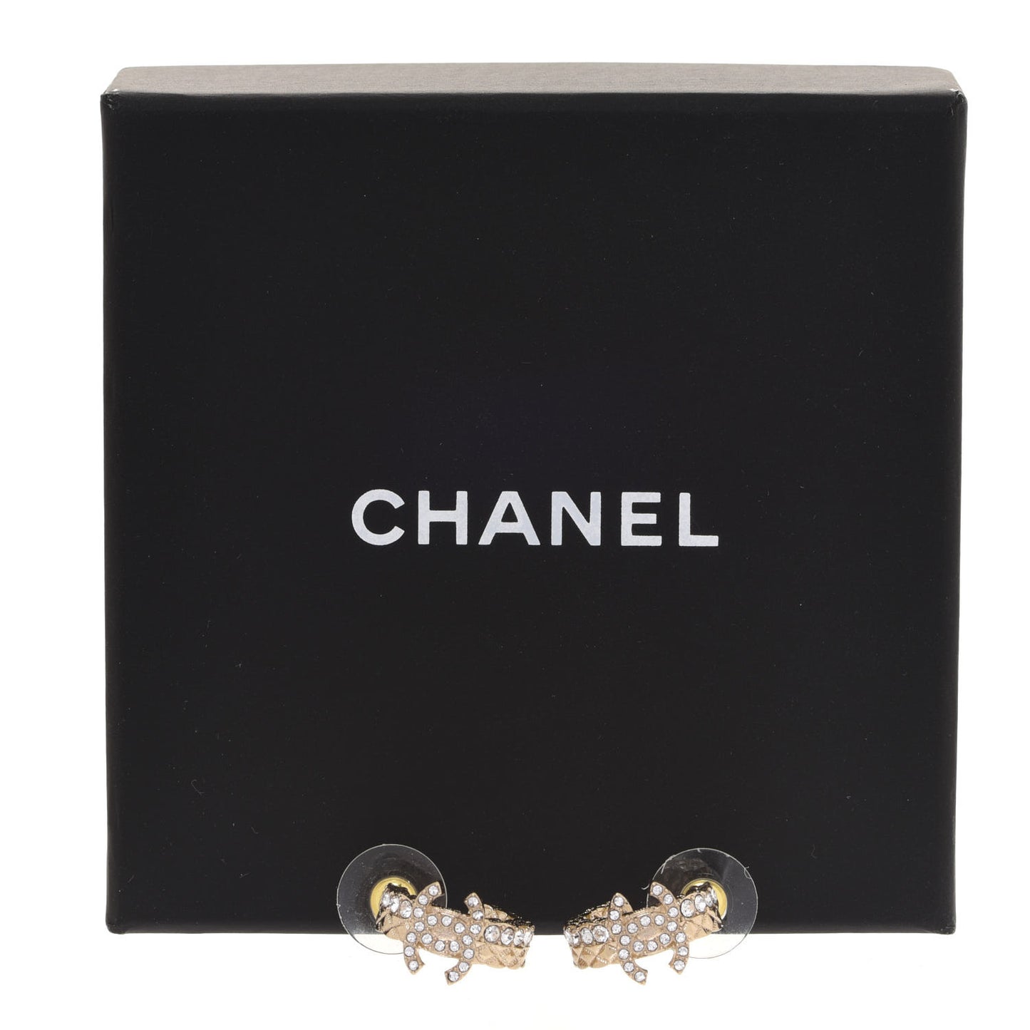 Metal Crystal Quilted CC Hoop Earrings Gold