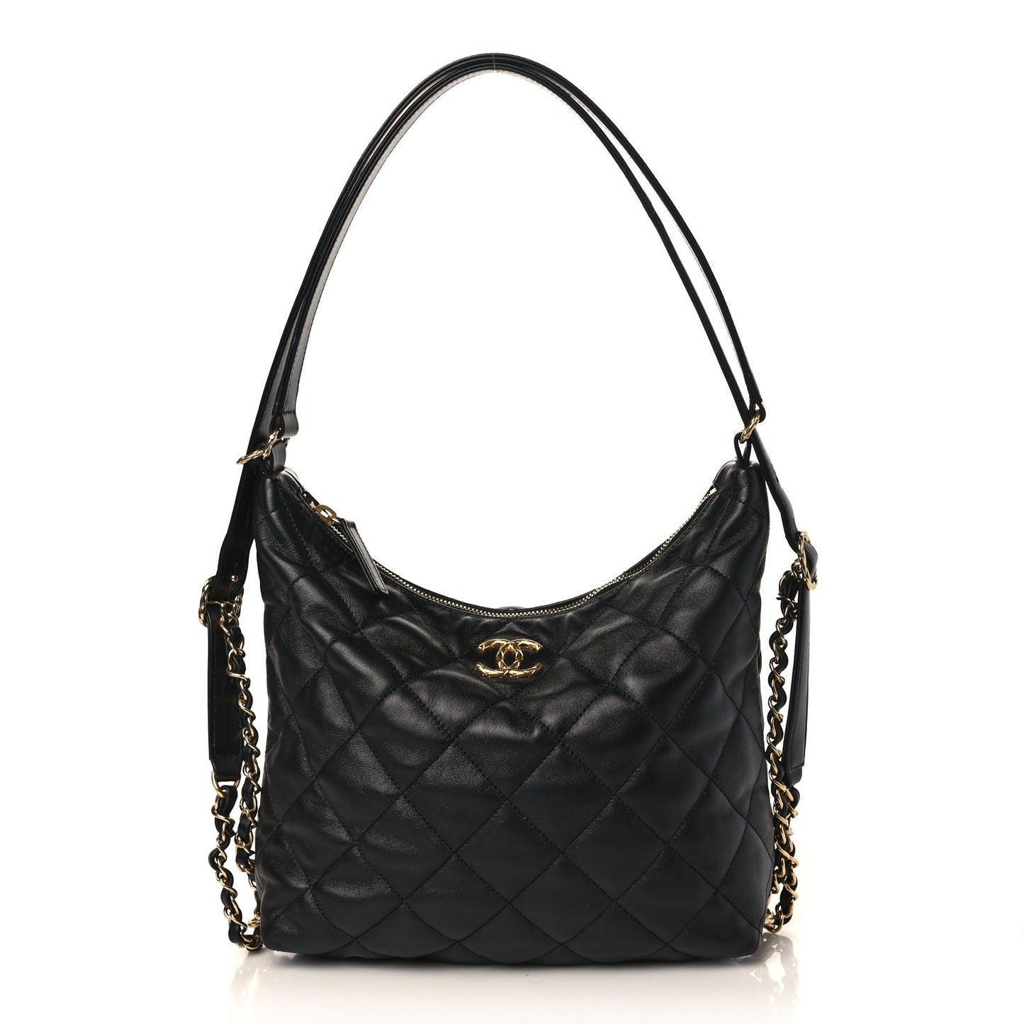 Lambskin Quilted Maxi Hobo Black