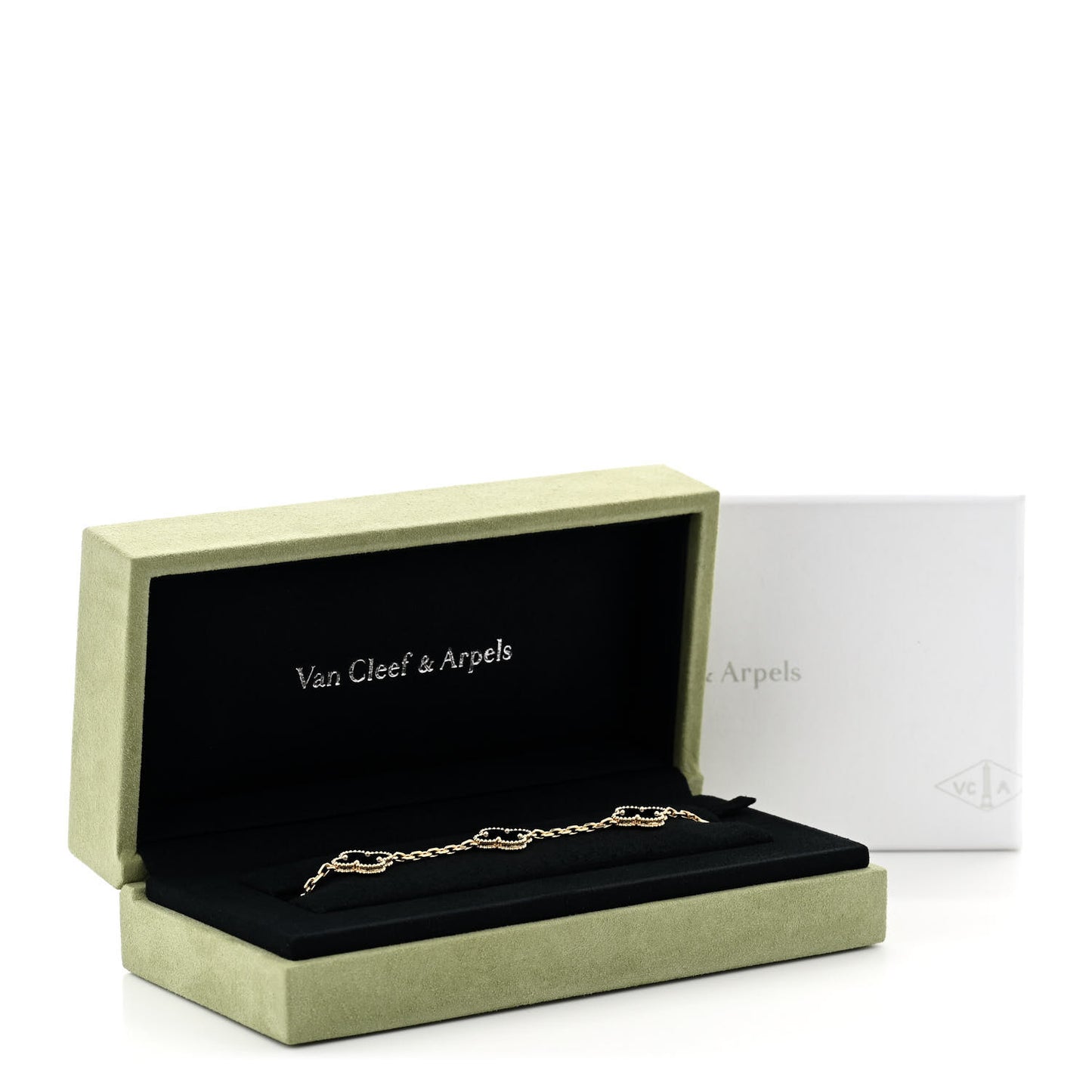 18K Yellow Gold Black Onyx 5 Motifs Vintage Alhambra Bracelet