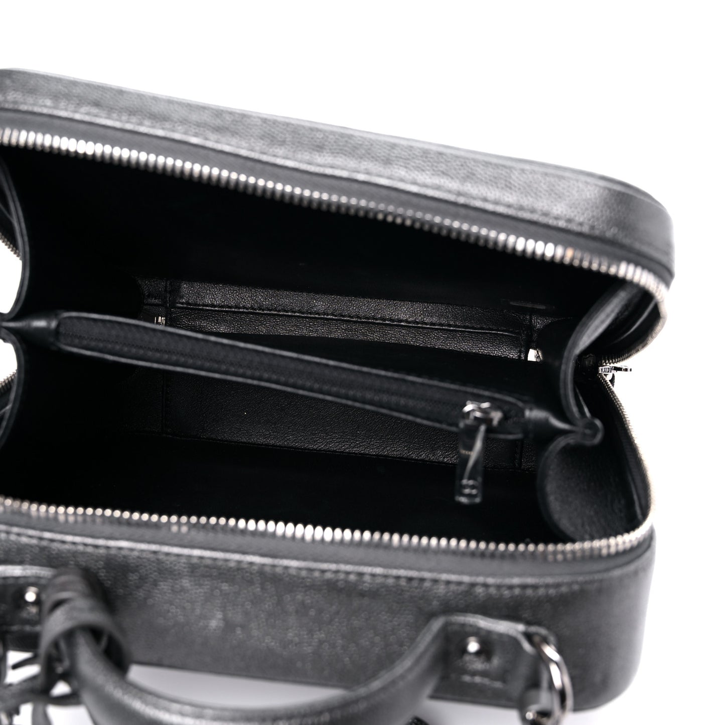 Metallic Caviar Quilted Medium CC Filigree Vanity Case Dark Silver