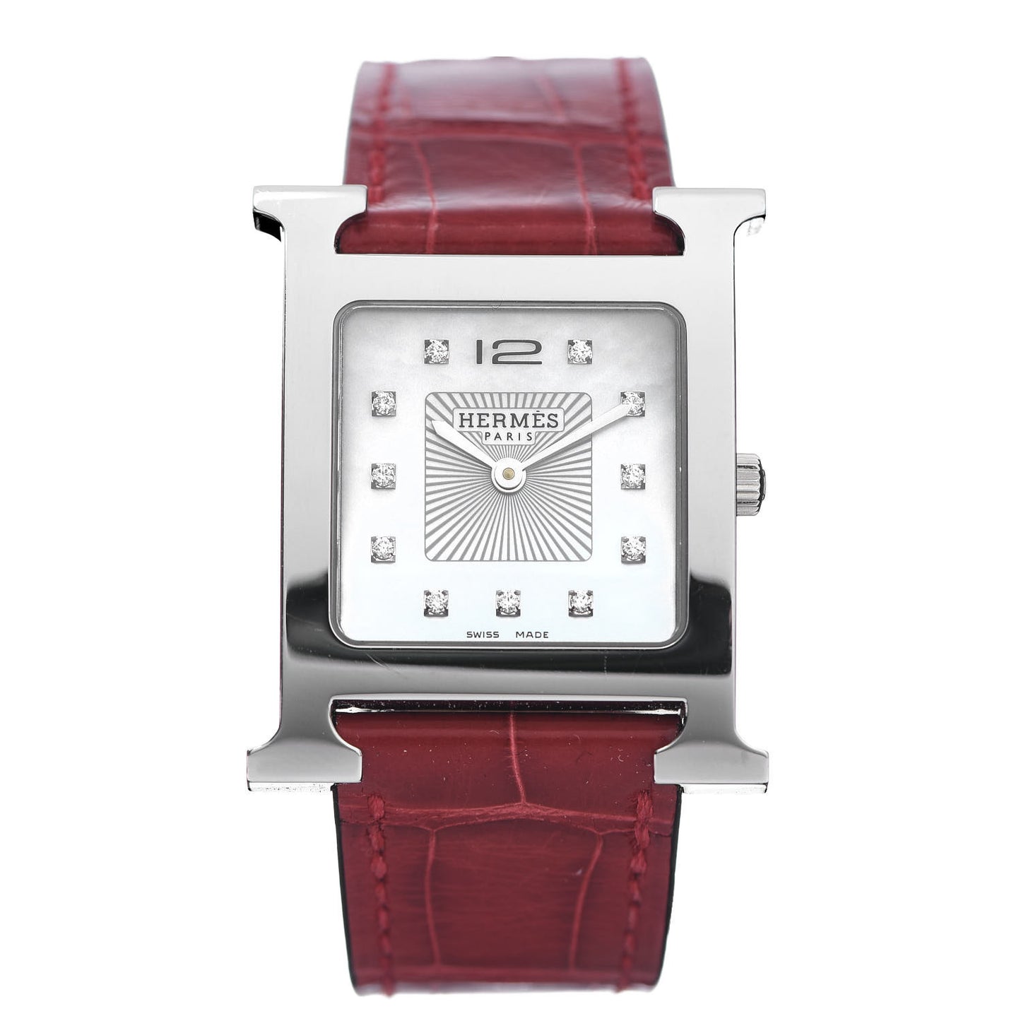 Stainless Steel Alligator Diamond Mother of Pearl 26mm Heure H Hour Quartz Watch Braise
