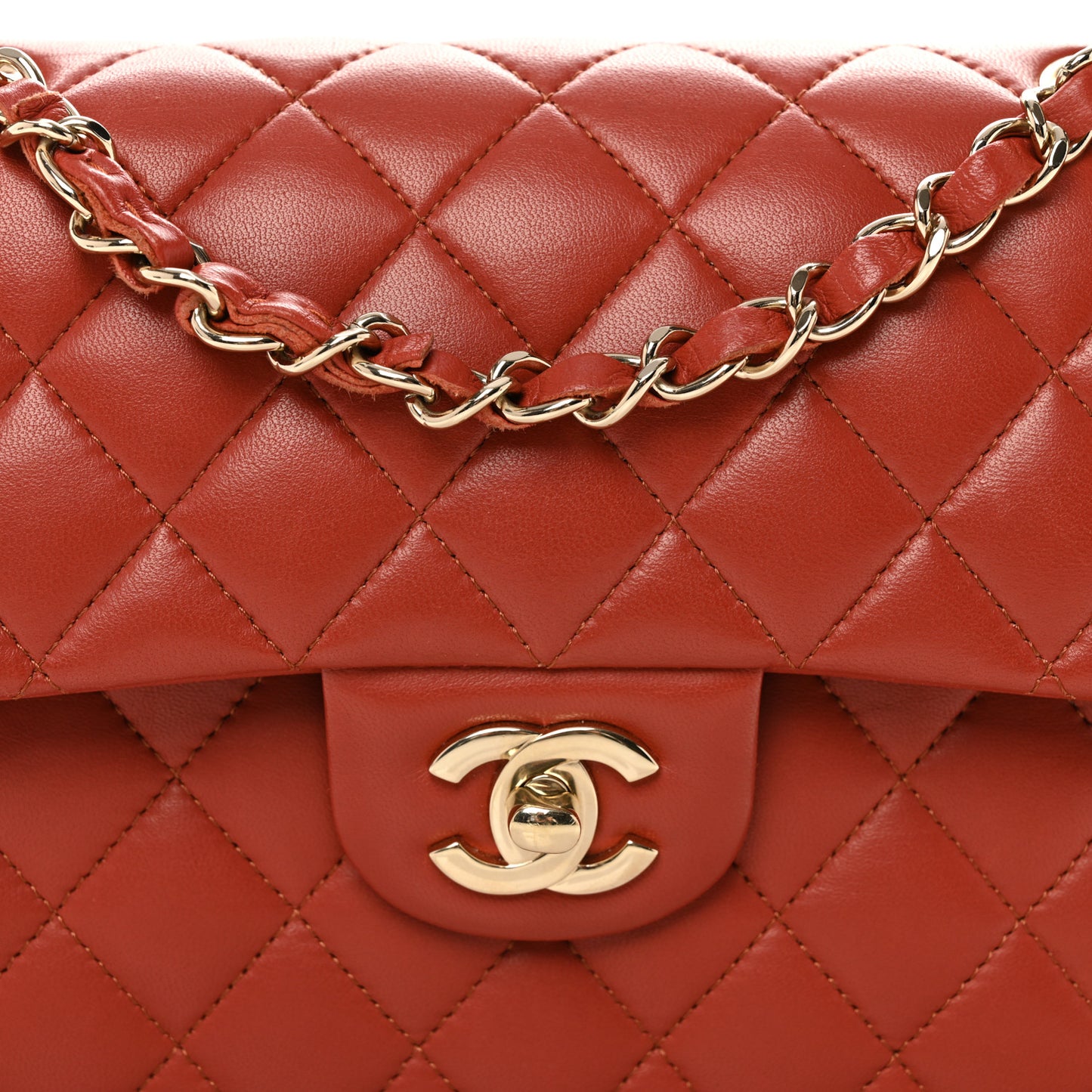 Lambskin Quilted Small Double Flap Brown