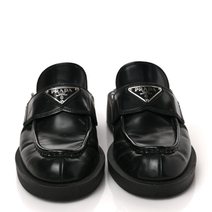 Prada Spazzolato Metal Triangle Logo 40mm Loafer Mules 36 Black 2 of 9