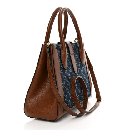 Gucci New Denim GG Monogram Dollar Calfskin Medium Jackie 1961 Tote Blue Tea Cuir Epilog 3 of 19