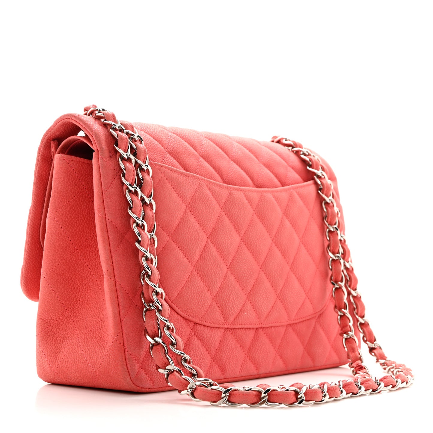 Iridescent Caviar Quilted Jumbo Double Flap Coral