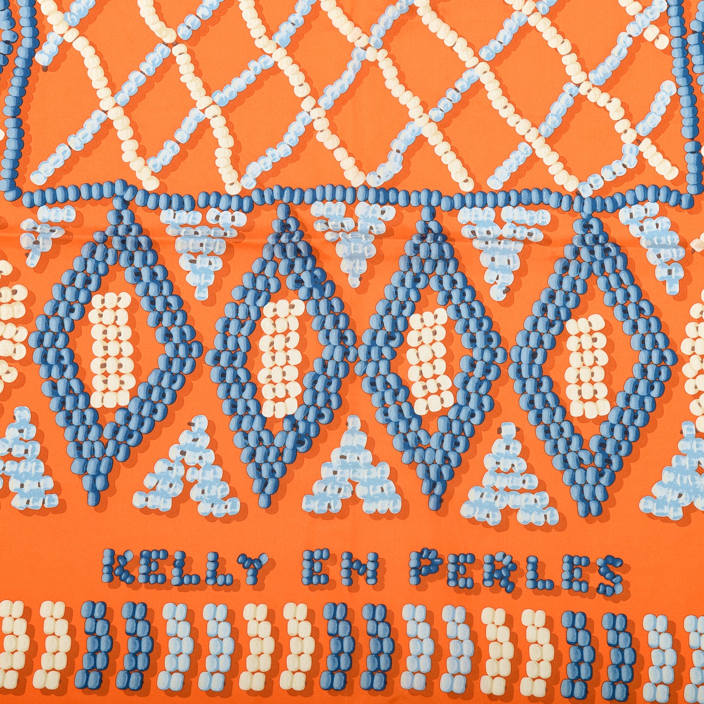 Silk Twill Kelly En Perles Giant Scarf 140 Orange Bleu Jean