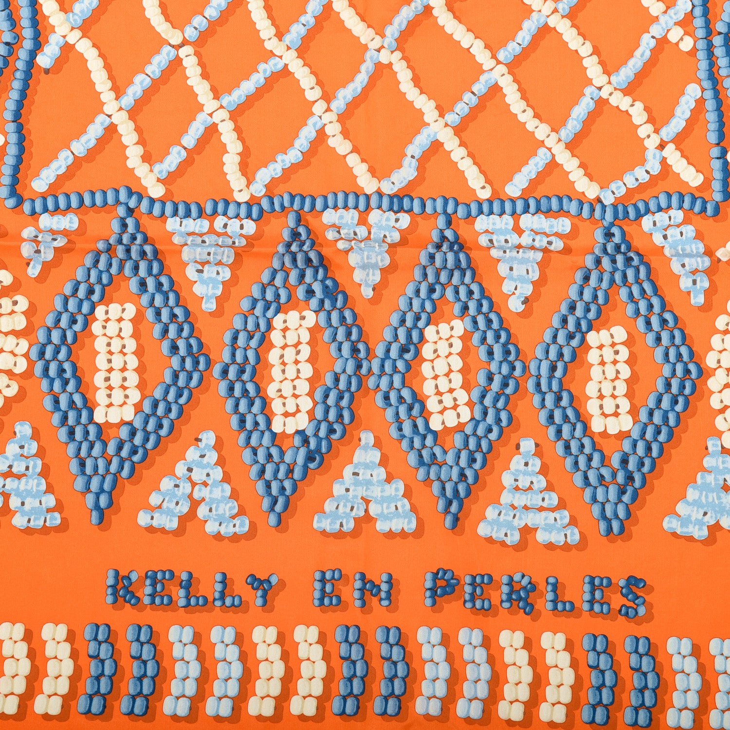 Hermes Silk Twill Kelly En Perles Giant Scarf 140 Orange Bleu Jean 2 of 4