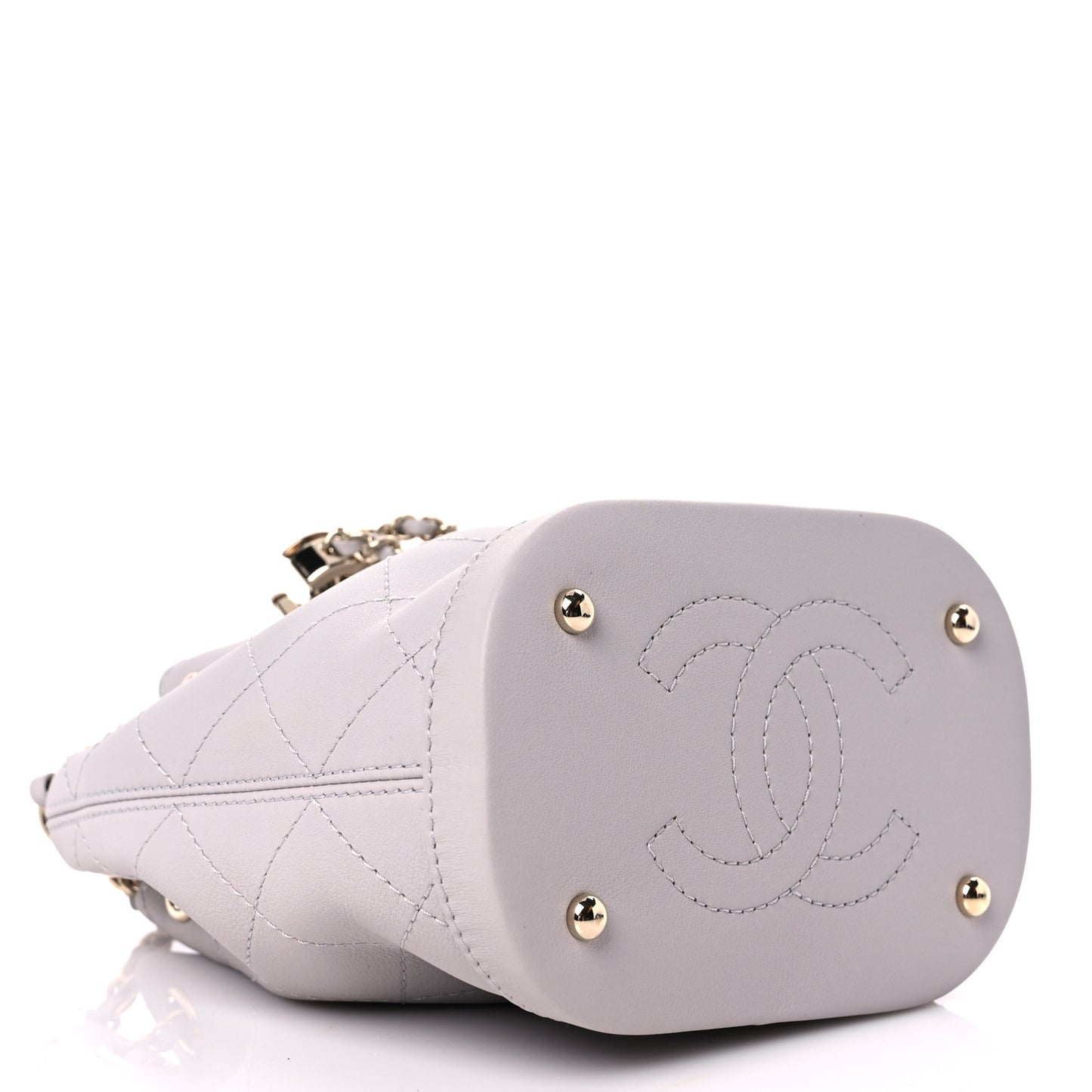 Calfskin Stitched Mini Drawstring CC Bag Light Grey