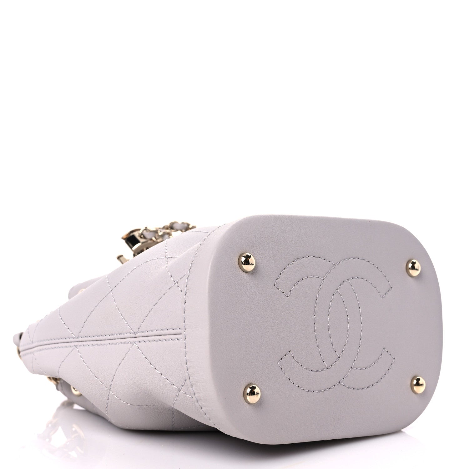 Chanel Calfskin Stitched Mini Drawstring CC Bag Light Grey 4 of 10