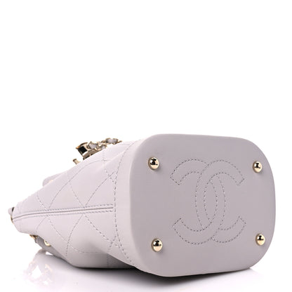 Chanel Calfskin Stitched Mini Drawstring CC Bag Light Grey 4 of 10