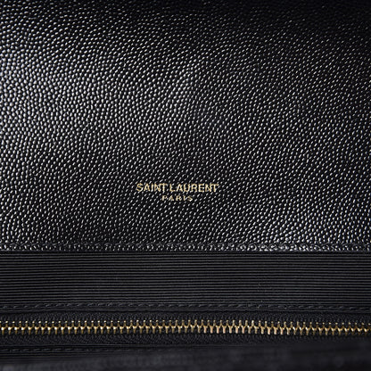 Saint Laurent Grain De Poudre Textured Mixed Matelasse Large Triquilt Monogram Satchel Black 6 of 9