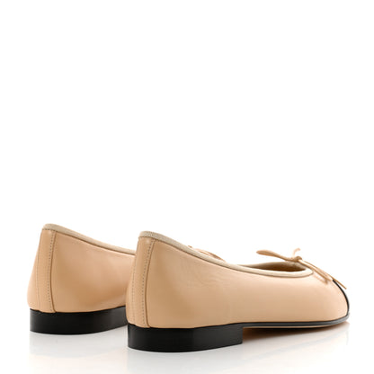 Chanel Lambskin Cap Toe CC Ballerina Flats 36.5 Beige Black 4 of 9