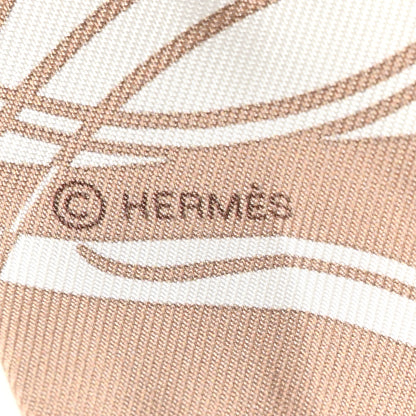 Hermes Silk Ex-Libris Forever Twilly Beige White Caramel 4 of 4
