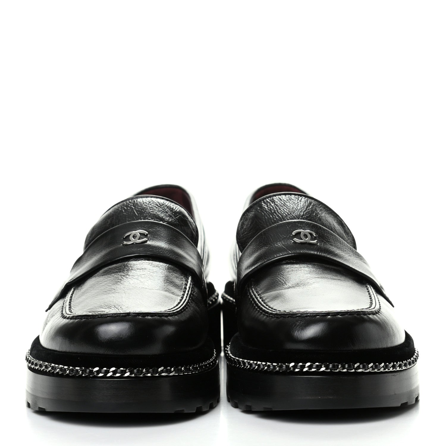 Chanel Crinkled Calfskin CC Chain Mocassin Loafers 39 Black 2 of 8