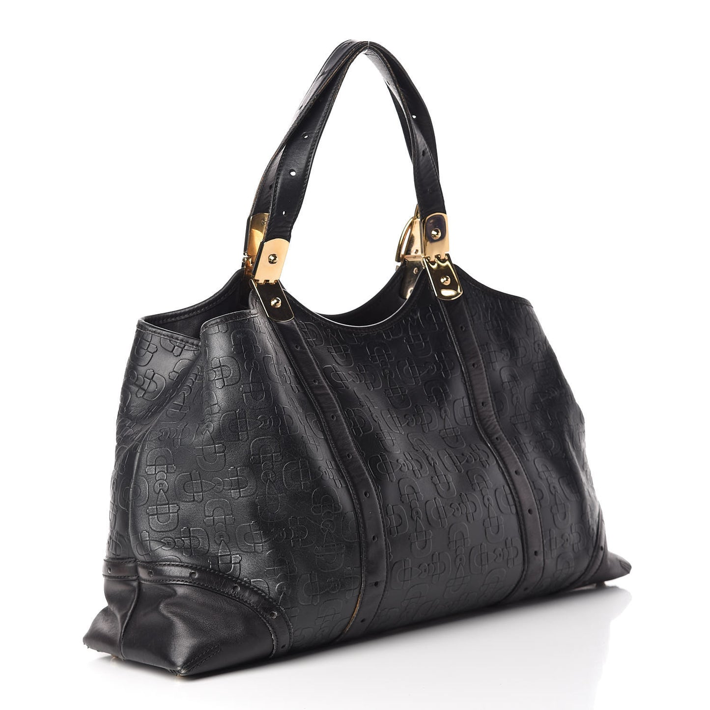 Calfskin Horsebit Embossed Large Glam Shoulder Bag Black