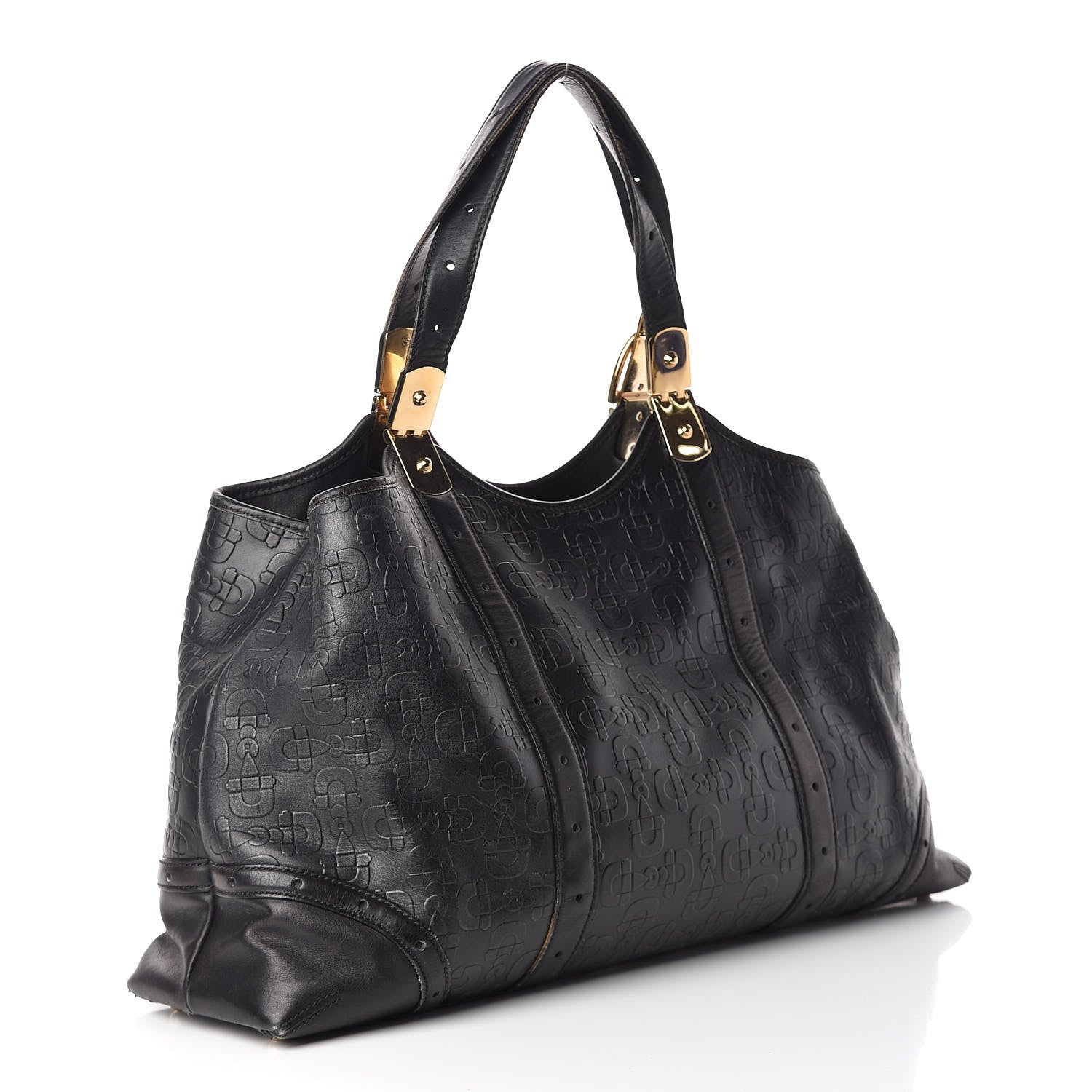 Gucci Calfskin Horsebit Embossed Large Glam Shoulder Bag Black 3 of 24