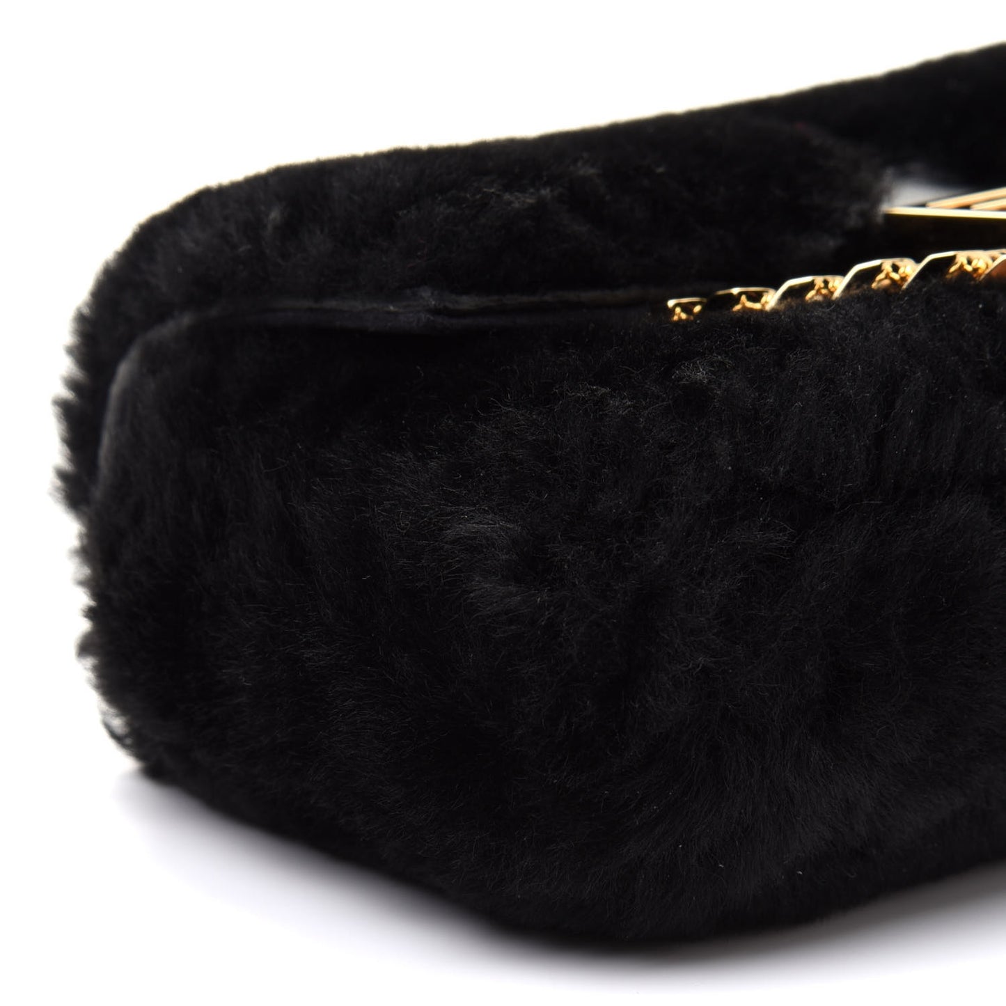 Shearling Shiny Nappa Micro Baguette Black