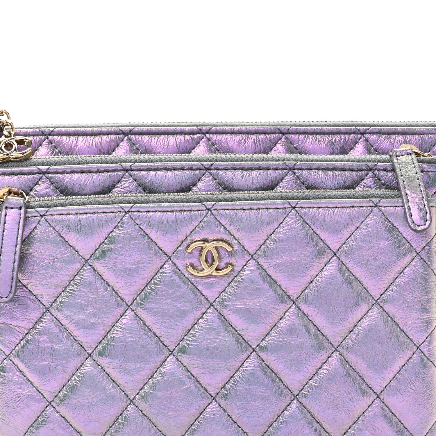 Chanel Iridescent Crumpled Calfskin Trio Cosmetic Case Purple 10 of 13