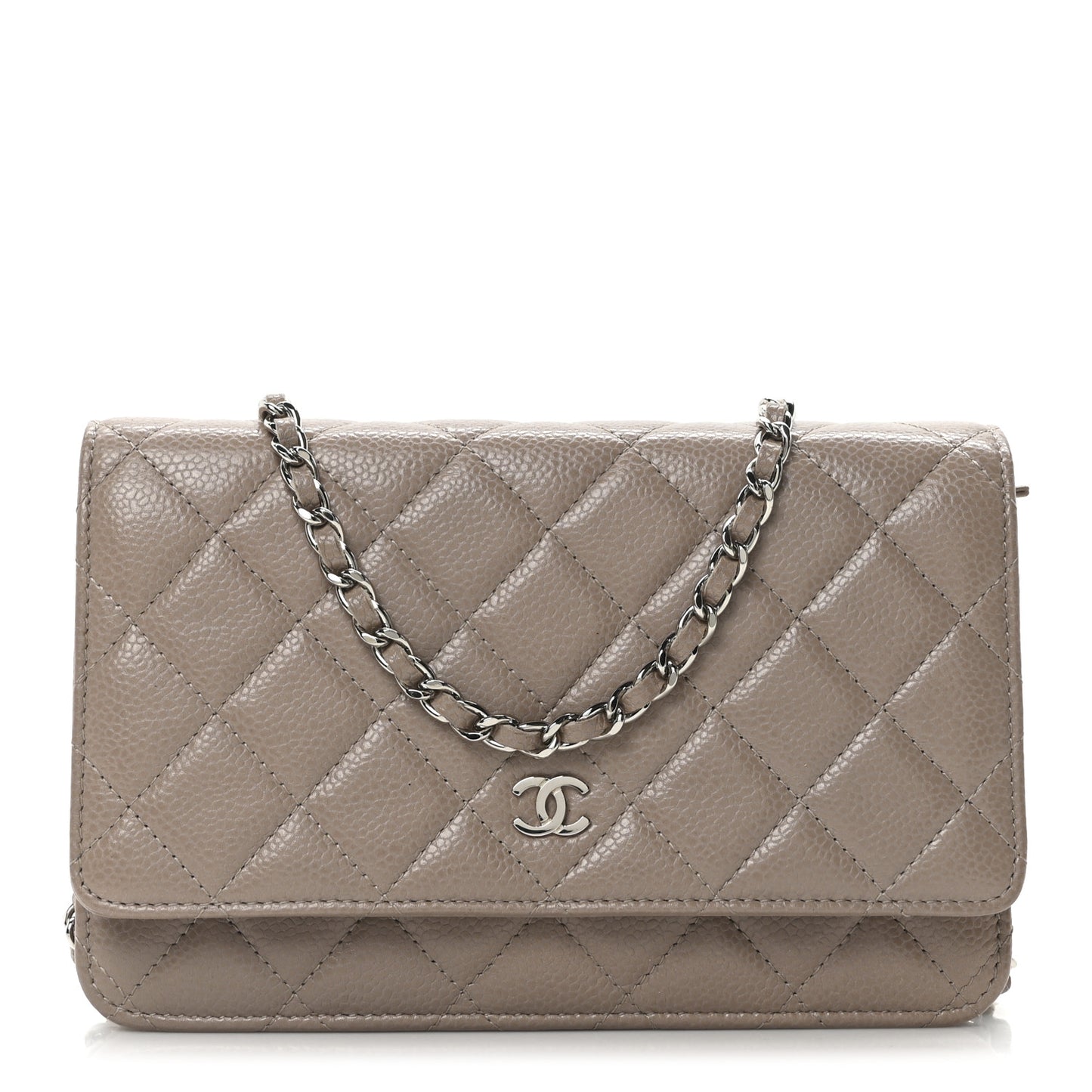 Caviar Quilted Wallet on Chain WOC Dark Beige