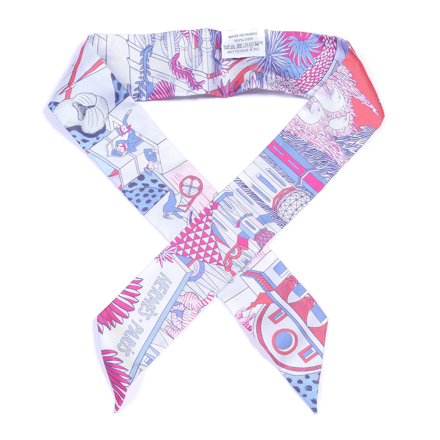 Hermes Silk Animapolis Plumetis Twilly Ciel Rose Vif Bleu 1 of 4