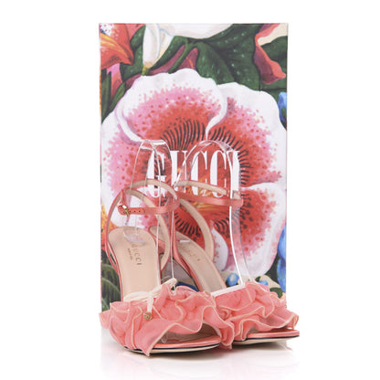 Gucci Tulle Ruffle High Heel Slingback Sandals 35 Peach White 9 of 9
