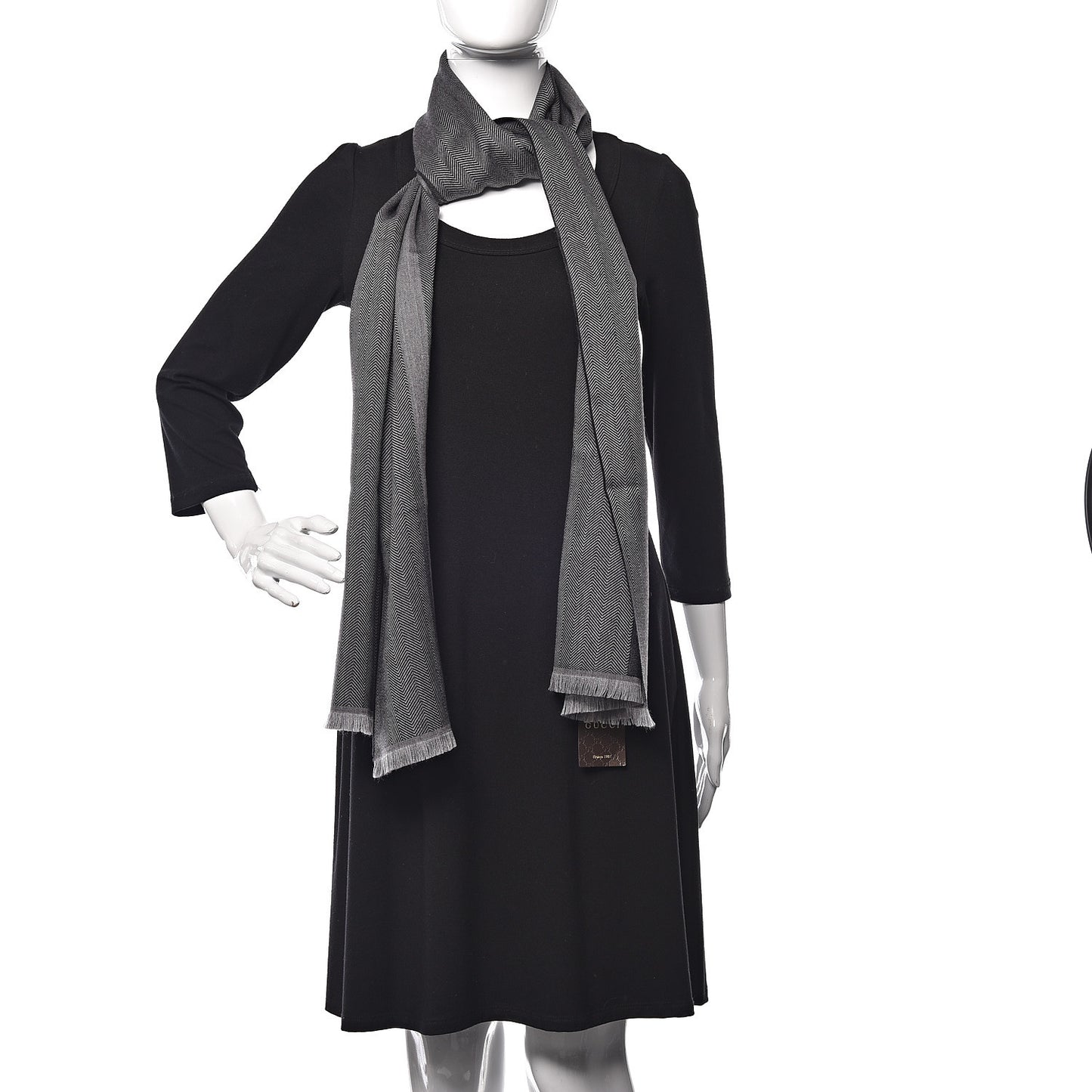 Wool Logo Ombre Fringe Scarf Grey