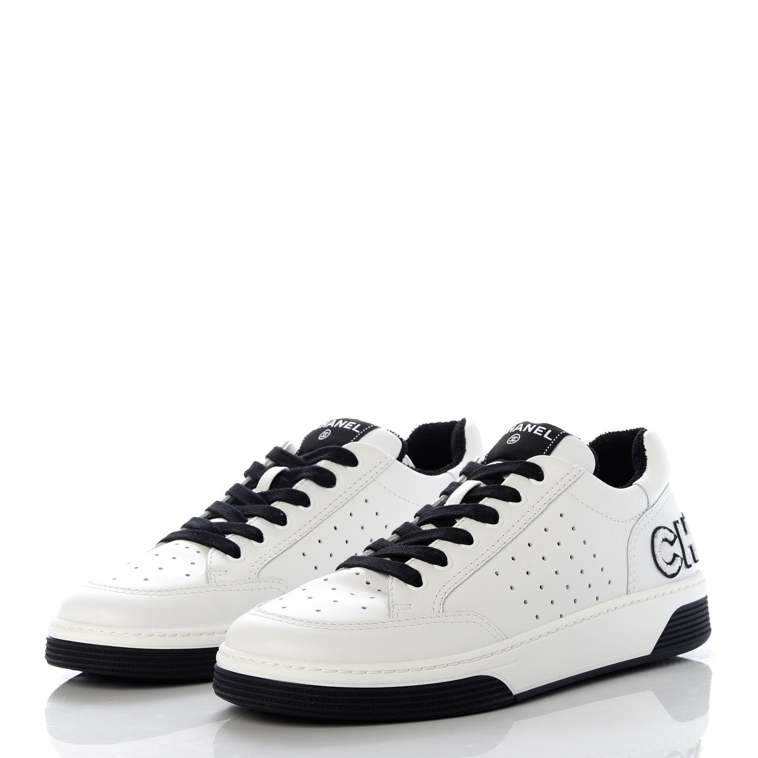 Chanel Calfskin Womens Logo Sneakers 41 Black White 3 of 10