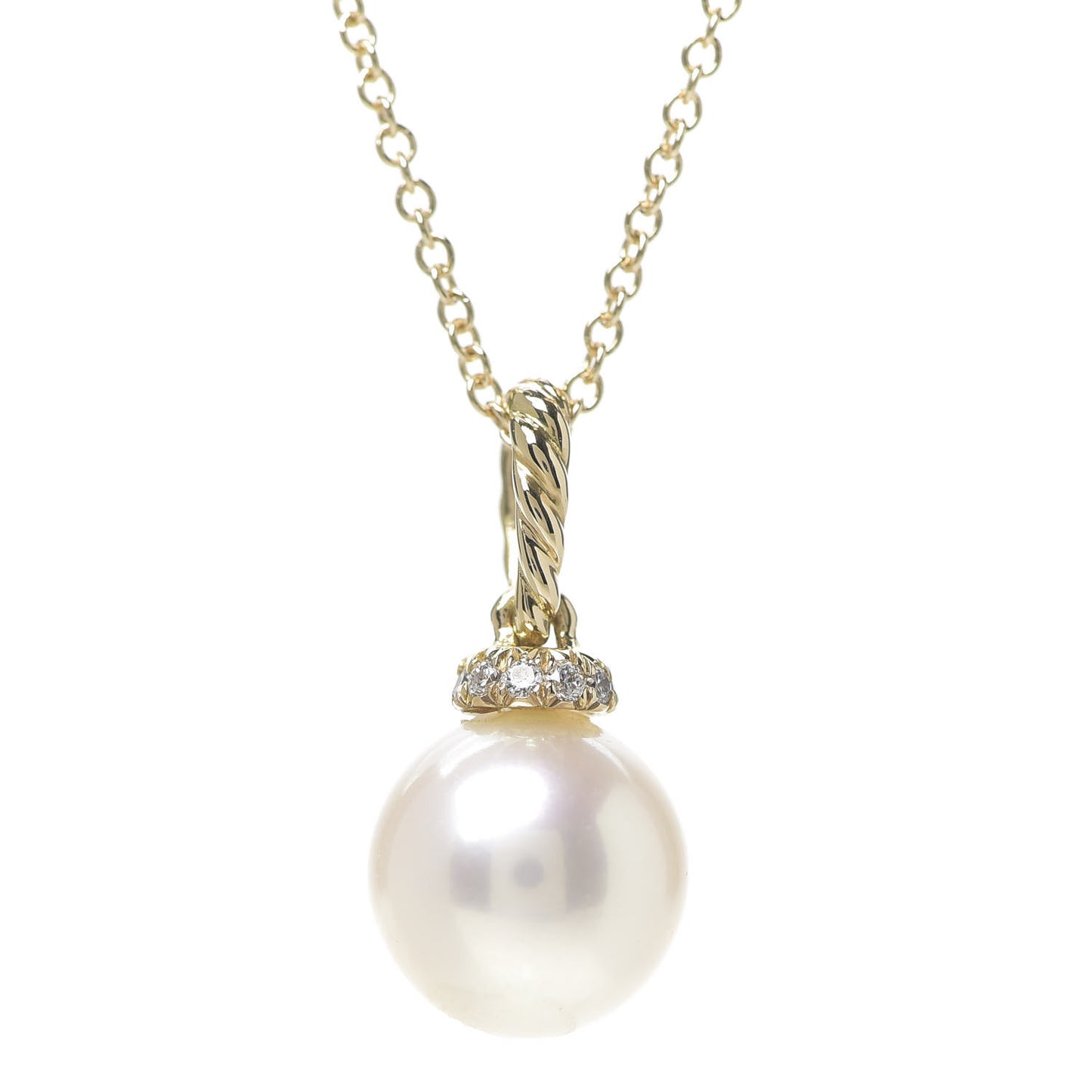 18K Yellow Gold Diamond Pearl 9mm Solari Pendant Necklace