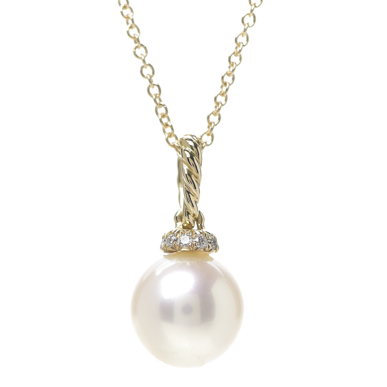 David Yurman 18K Yellow Gold Diamond Pearl 9mm Solari Pendant Necklace 3 of 5
