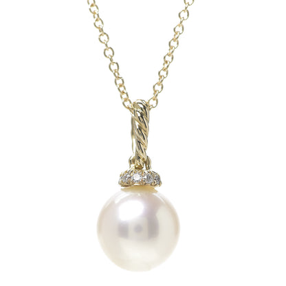 David Yurman 18K Yellow Gold Diamond Pearl 9mm Solari Pendant Necklace 3 of 5