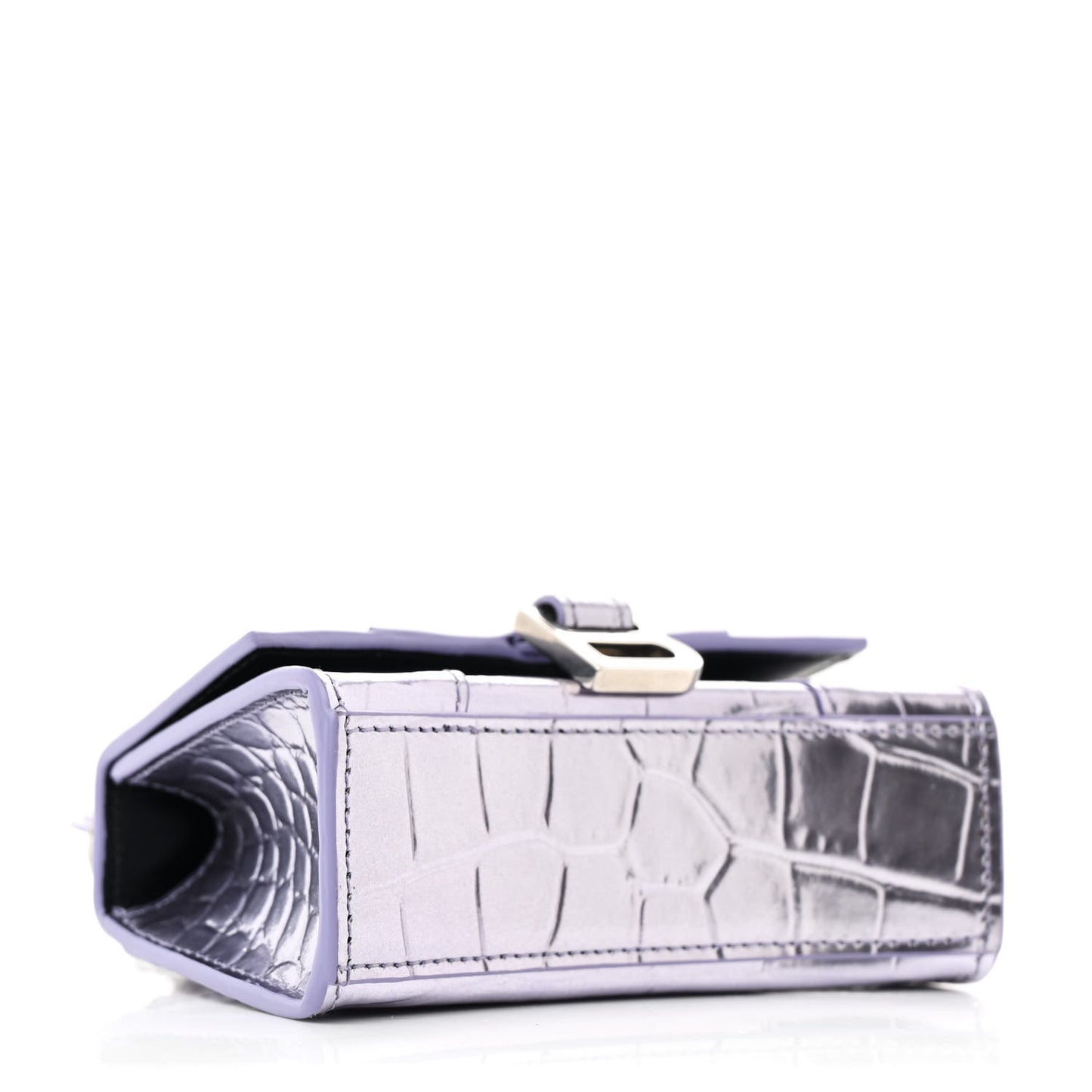 Metallic Calfskin Crocodile Embossed Hourglass Top Handle Bag Mini with Chain Lilac
