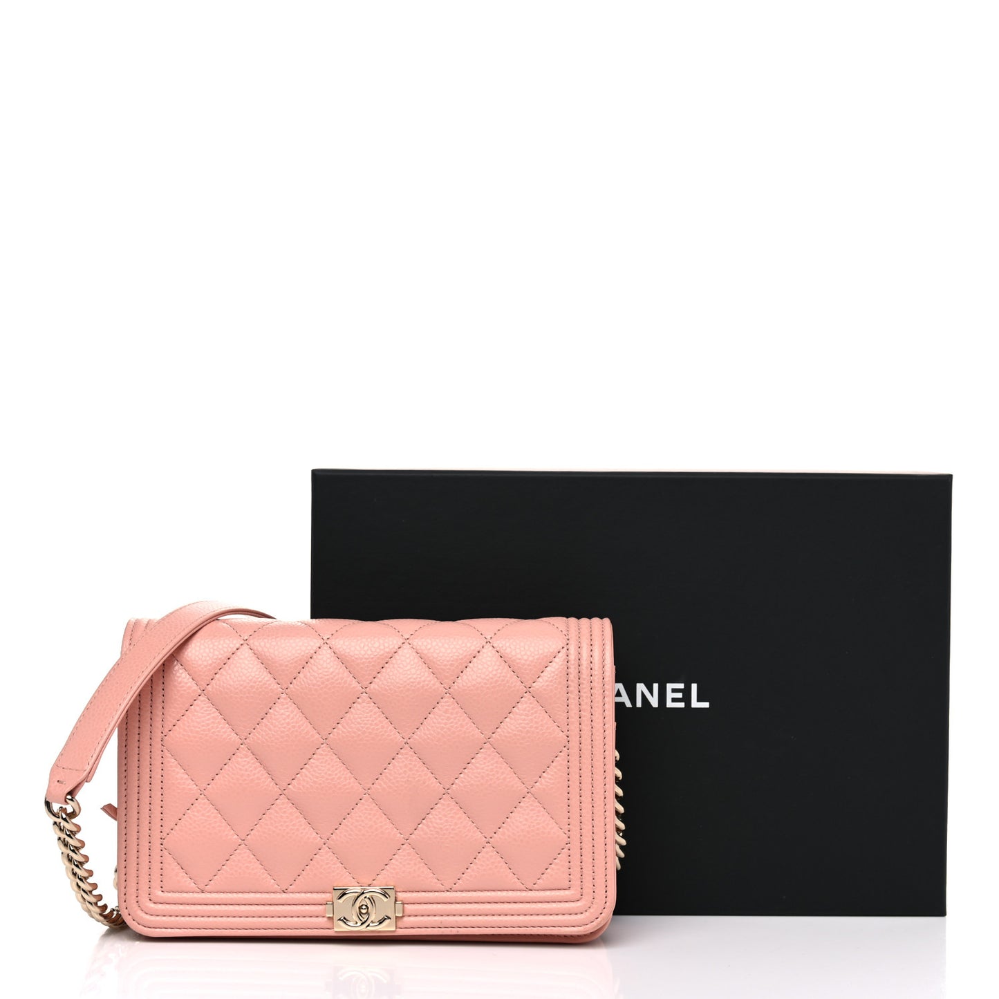 Caviar Quilted Boy Wallet On Chain WOC Light Pink