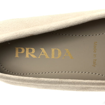 Prada Camoscio Metal Triangle Logo Driving Loafers 39.5 Pomice 7 of 9
