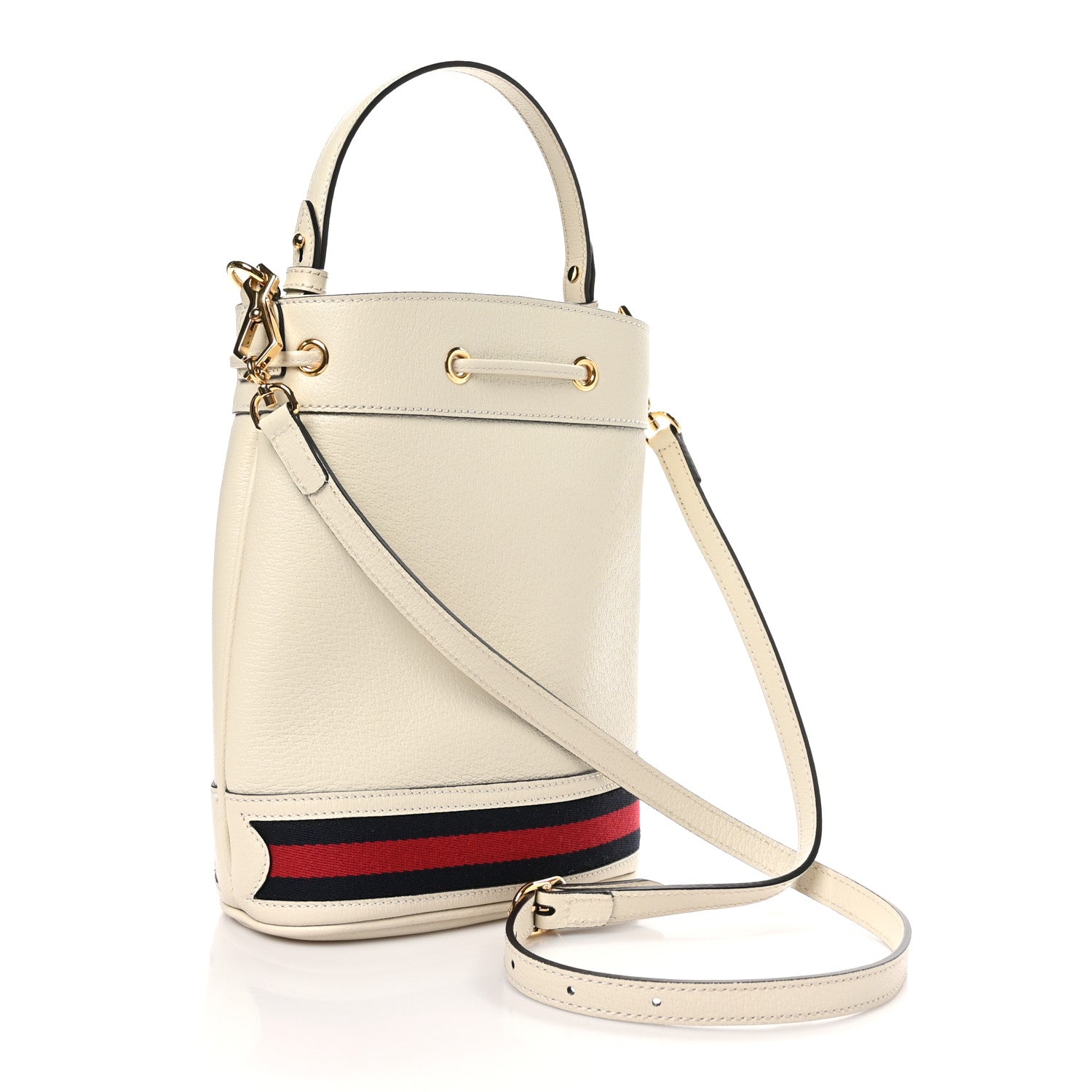Gucci Glazed Textured Calfskin Web Small Ophidia Bucket Bag Mystic White 3 of 11