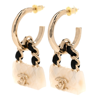 Chanel Metal Resin Lambskin Quilted CC Turnlock Chain Bag Earrings Gold Pearly White 3 of 5